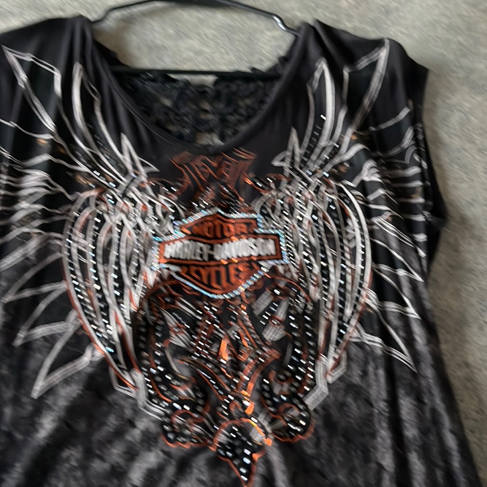 Women’s Harley Davidson, top with silver sparkles and black sequence